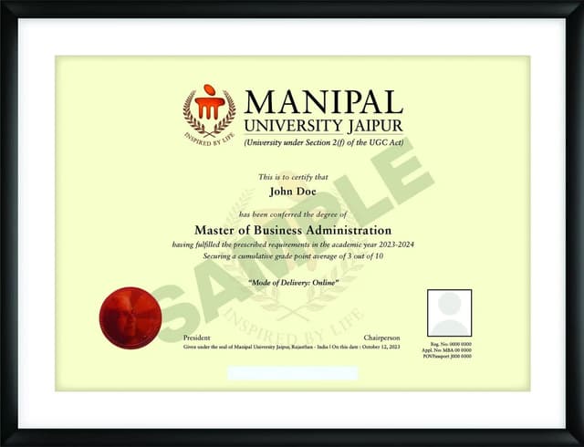 Manipal sample degree certificate