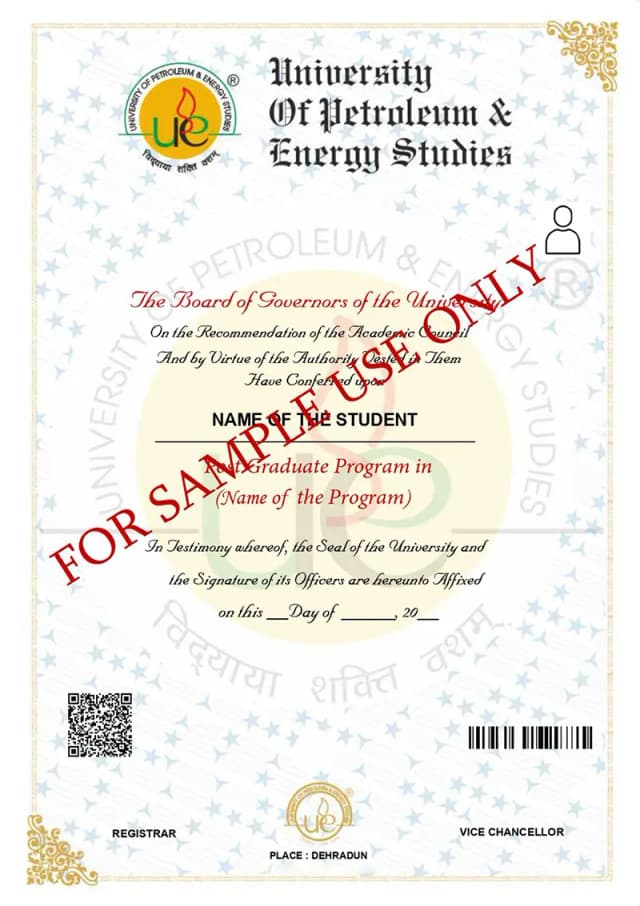 UPES sample certificate